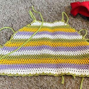 Zara Crochet Stripe Crop Top in Green, Yellow, Lavender, White